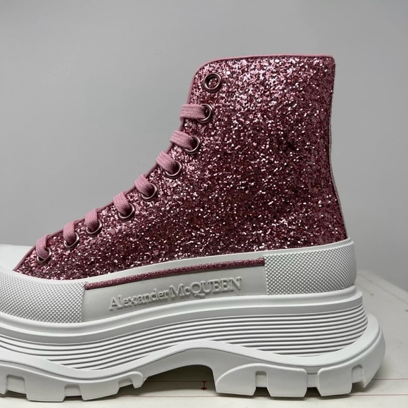 Alexander McQueen Tread Slick Sneaker Barbie Pink Metallic Glitter  37 6.5 - Picture 5 of 15